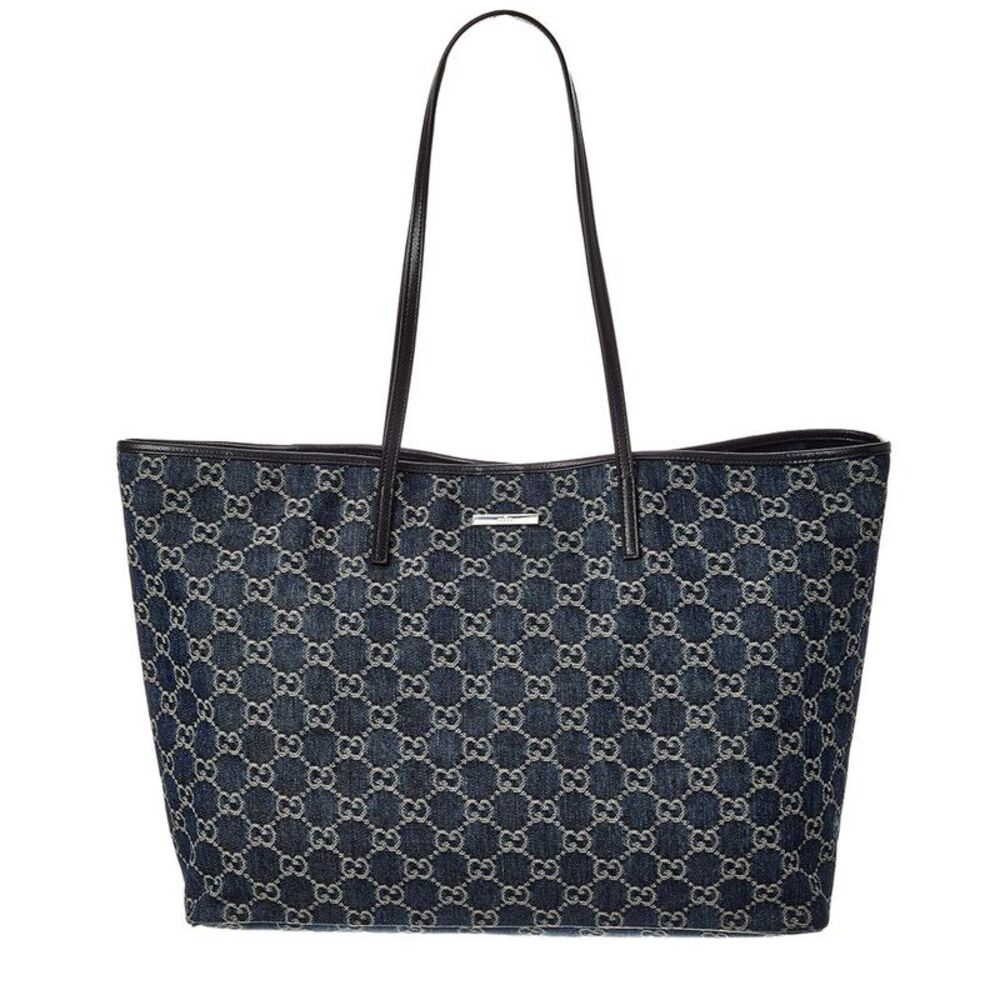 Gucci Tribeca Large Gg Denim & Leather Tote, Blue